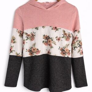 Floral Pink and Gray Kids Hoodie